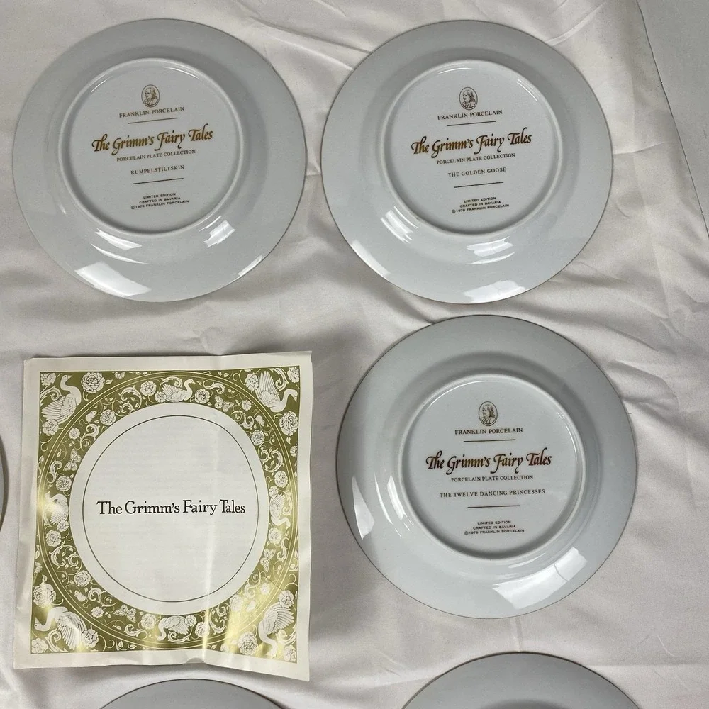 Vintage Franklin Porcelain Grimm's Fairy Tales 8in Plates Lot of 8 Bavaria 1978